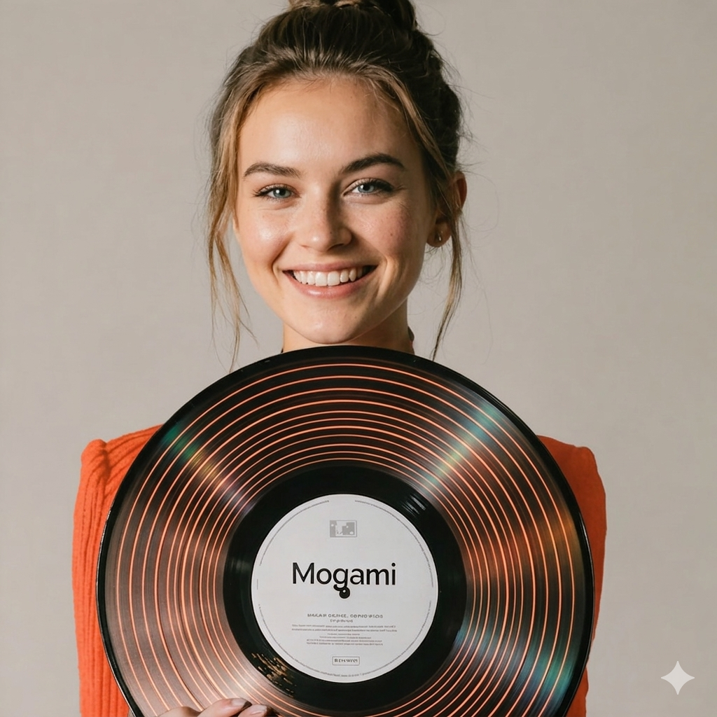 Девушка в профиль с виниловой пластиной